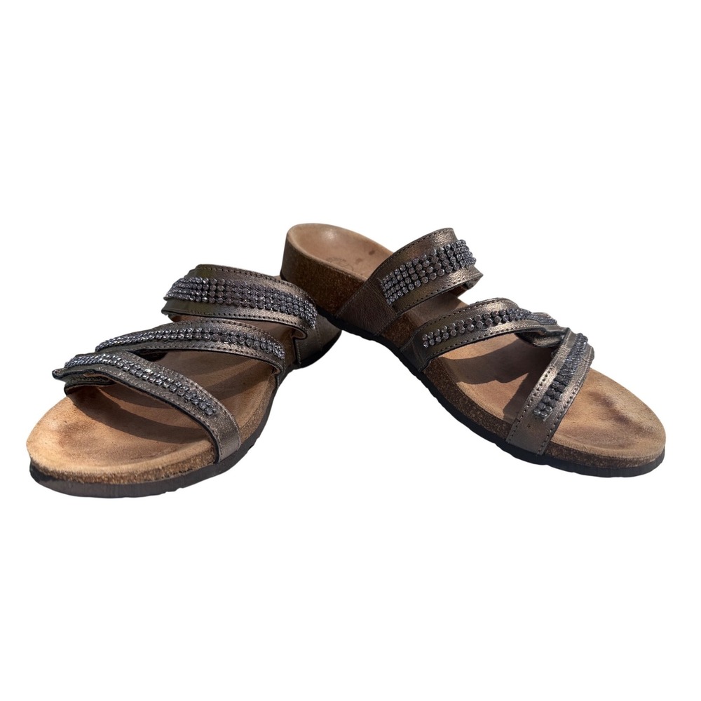 Vionic Afton Sandals Womens 7 Bronze Metallic Rhinestone Orthaheel Slides